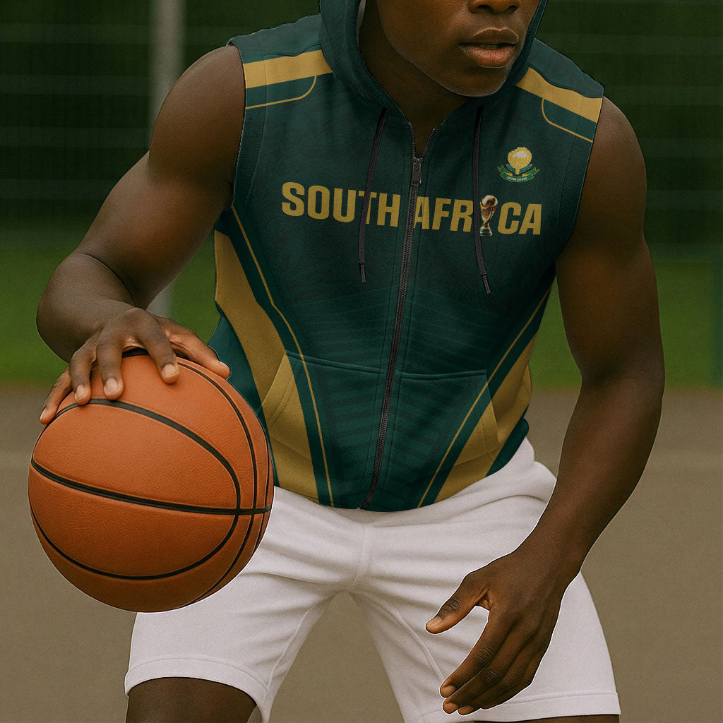 Custom South Africa 2026 World Football Sleeveless Zip Hoodie Bafana Bafana Woza