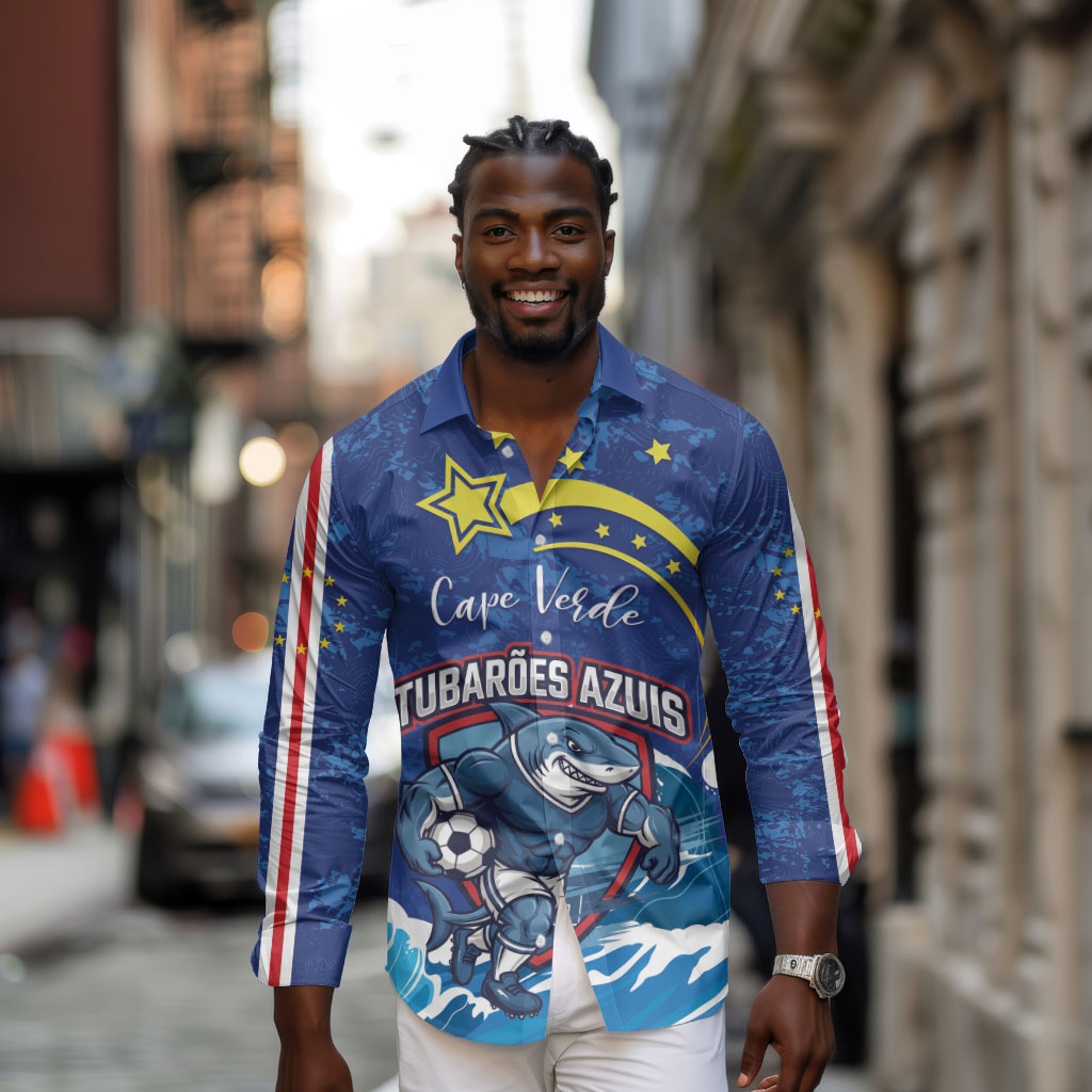 Custom Cape Verde 2026 World Football Long Sleeve Button Shirt Blue Sharks Come On
