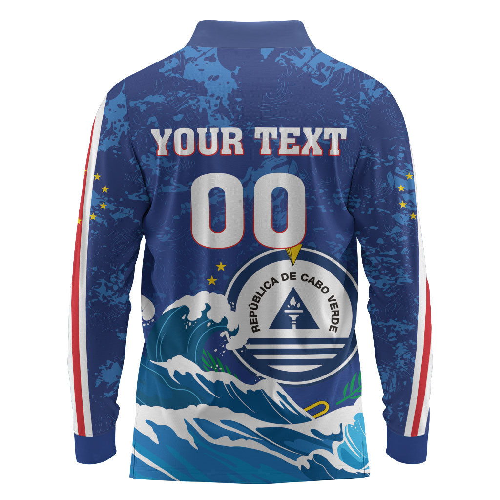 Custom Cape Verde 2026 World Football Long Sleeve Polo Shirt Blue Sharks Come On