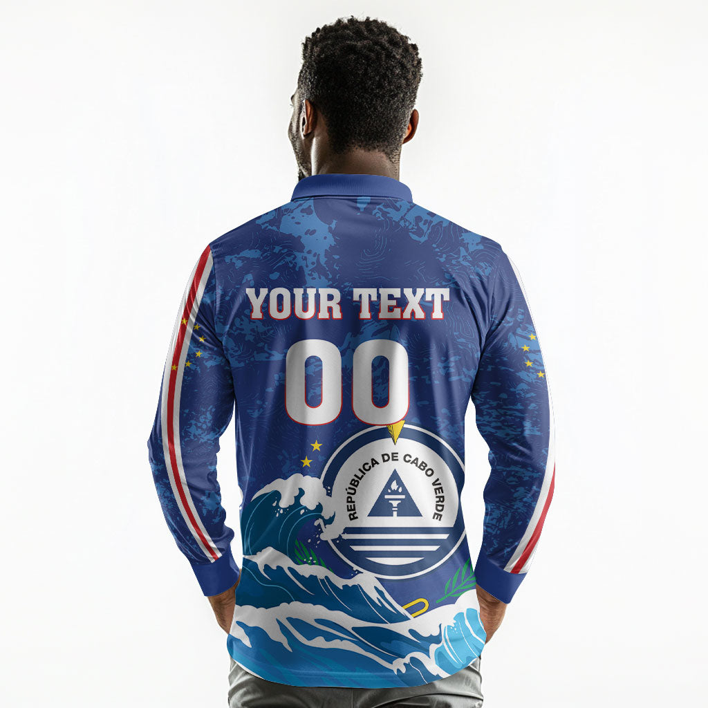 Custom Cape Verde 2026 World Football Long Sleeve Polo Shirt Blue Sharks Come On