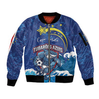Custom Cape Verde 2026 World Football Sleeve Zip Bomber Jacket Blue Sharks Come On