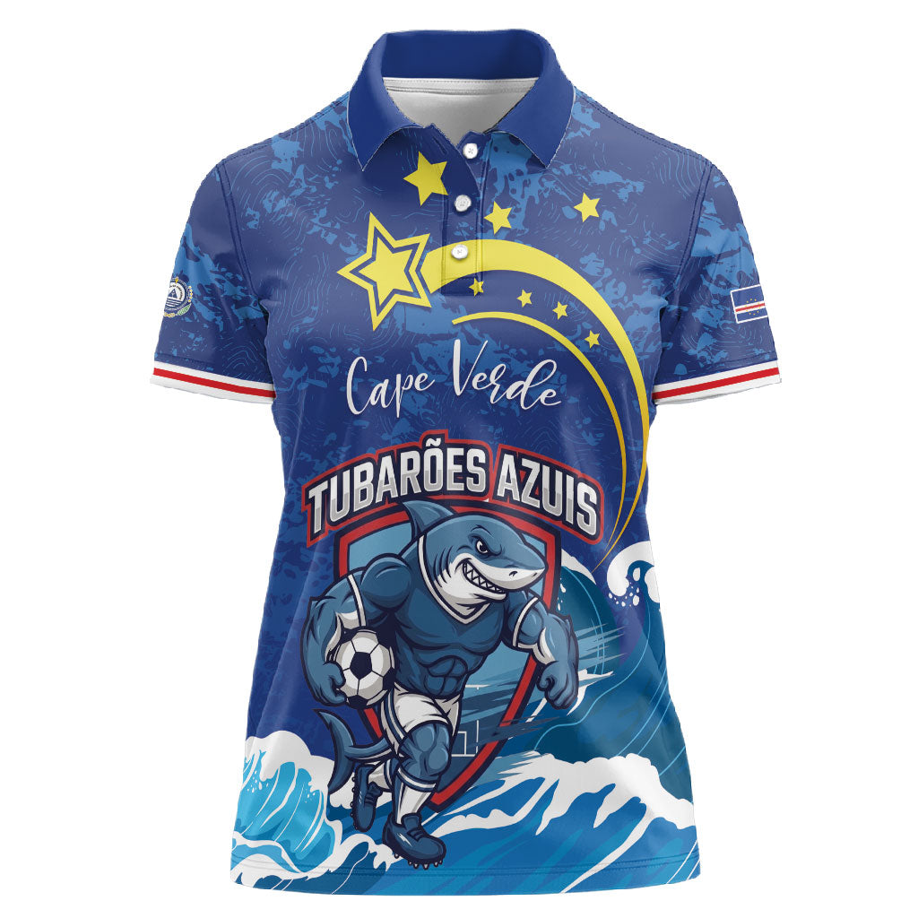 Custom Cape Verde 2026 World Football Women Polo Shirt Blue Sharks Come On