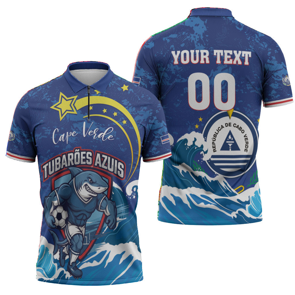 Custom Cape Verde 2026 World Football Zipper Polo Shirt Blue Sharks Come On