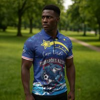 Custom Cape Verde 2026 World Football Zipper Polo Shirt Blue Sharks Come On