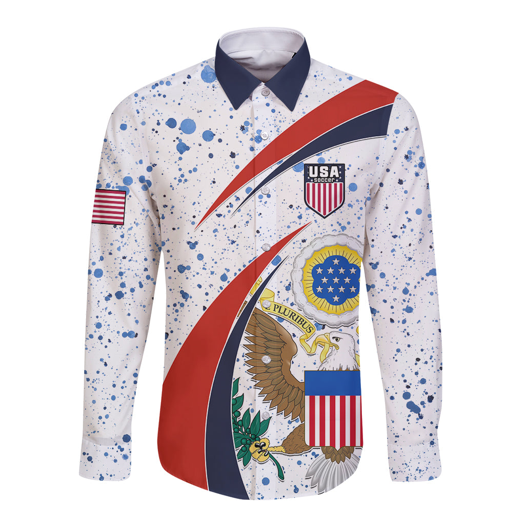 United States Soccer Long Sleeve Button Shirt USA Coat Of Arms Sporty Style - Wonder Print Shop