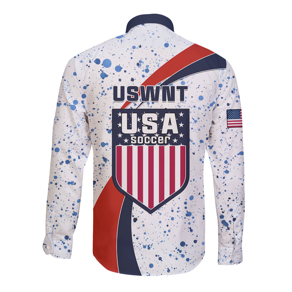 United States Soccer Long Sleeve Button Shirt USA Coat Of Arms Sporty Style - Wonder Print Shop