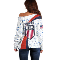 United States Soccer Off Shoulder Sweater USA Coat Of Arms Sporty Style - Wonder Print Shop