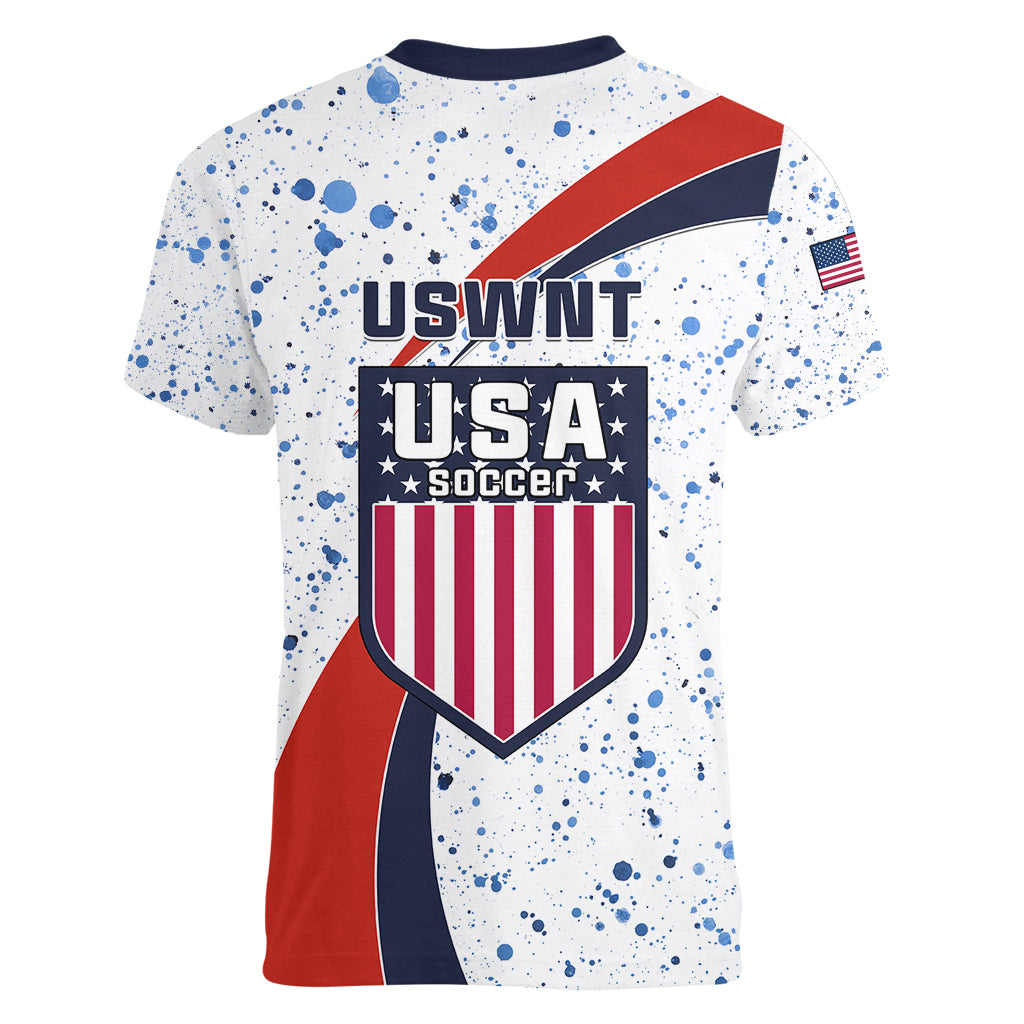 United States Soccer Women V Neck T Shirt USA Coat Of Arms Sporty Style - Wonder Print Shop