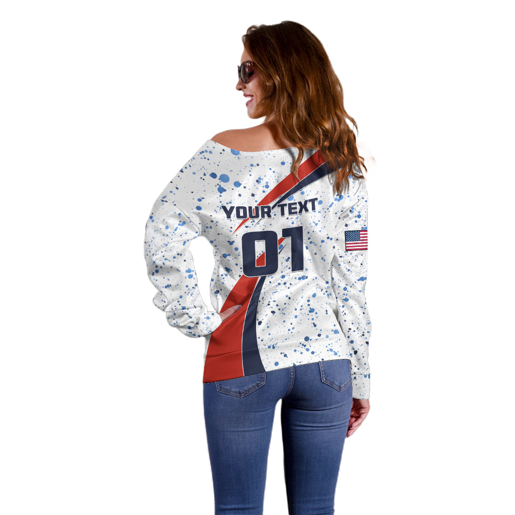 Personalised United States Soccer Off Shoulder Sweater USA Coat Of Arms Sporty Style - Wonder Print Shop