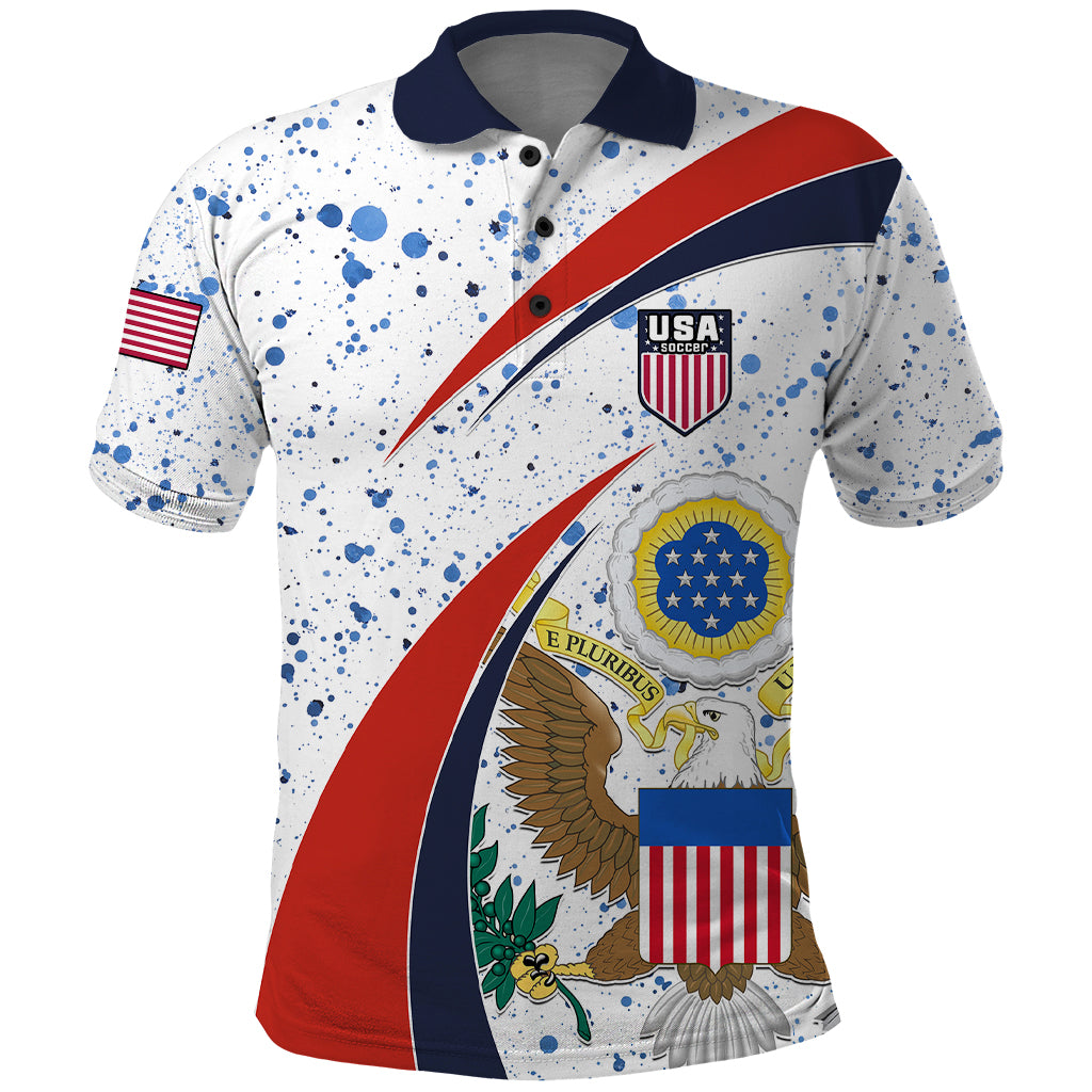 Personalised United States Soccer Polo Shirt USA Coat Of Arms Sporty Style - Wonder Print Shop