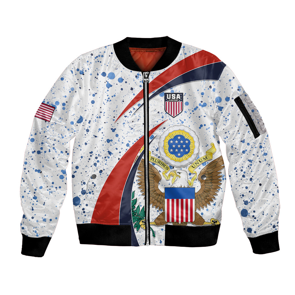 Personalised United States Soccer Sleeve Zip Bomber Jacket USA Coat Of Arms Sporty Style - Wonder Print Shop