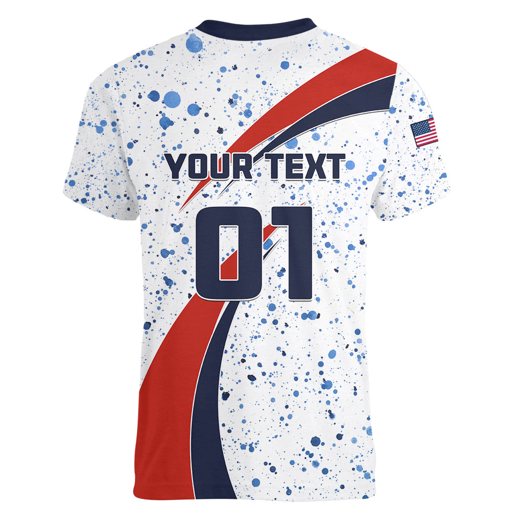 Personalised United States Soccer Women V Neck T Shirt USA Coat Of Arms Sporty Style - Wonder Print Shop