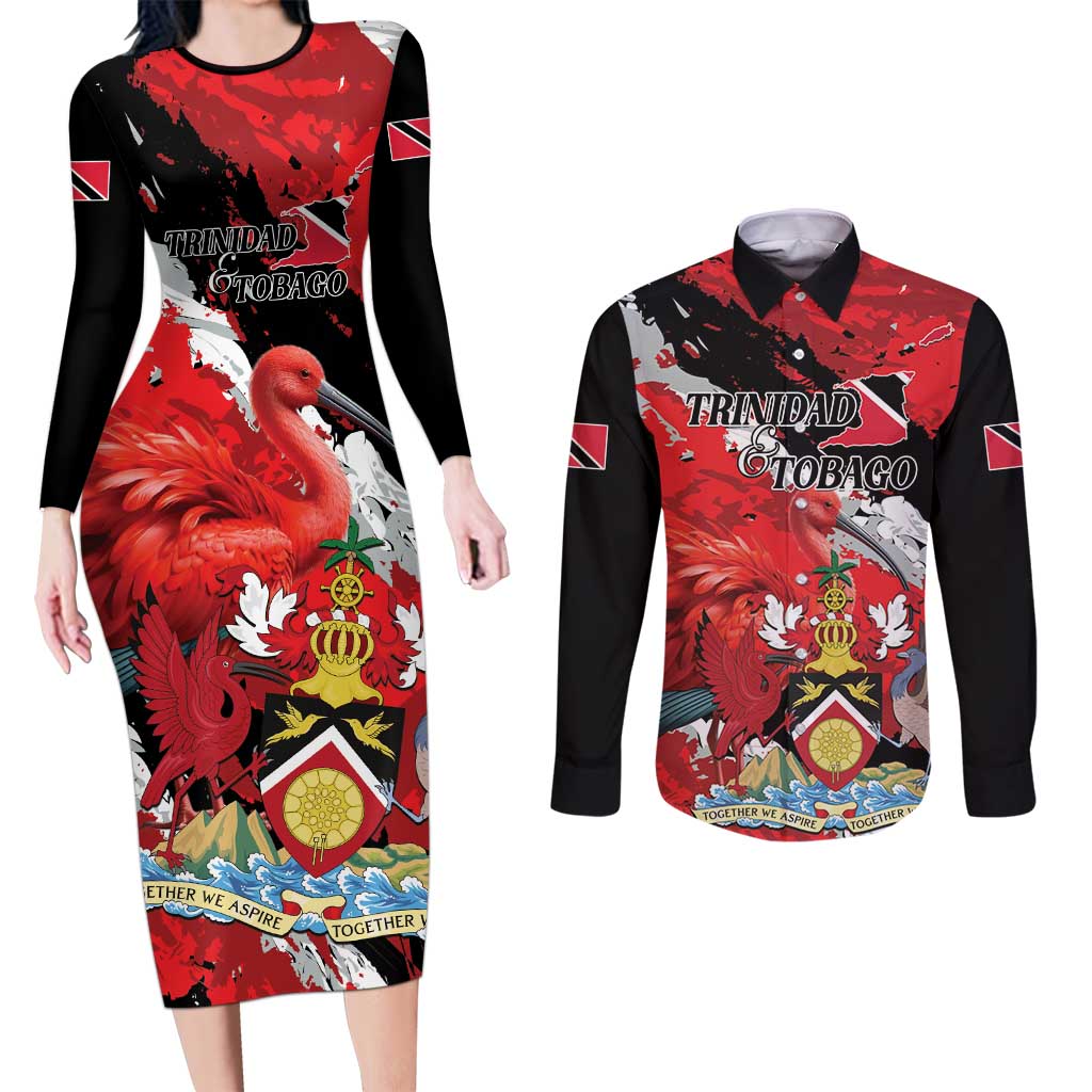 Personalized Trinidad And Tobago Scarlet Ibis Couples Matching Long Sleeve Bodycon Dress and Long Sleeve Button Shirt Special Stylized - Wonder Print Shop