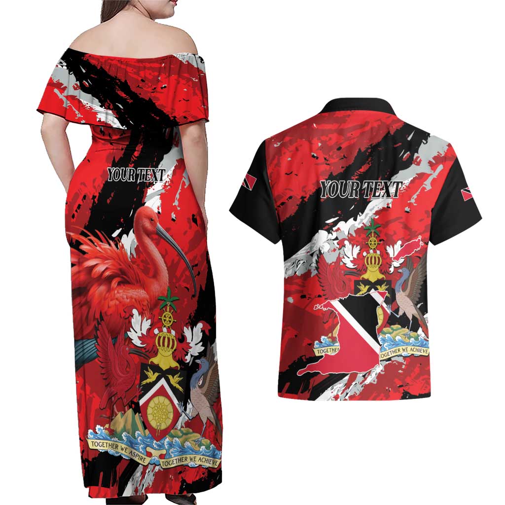 Personalized Trinidad And Tobago Scarlet Ibis Couples Matching Off Shoulder Maxi Dress and Hawaiian Shirt Special Stylized - Wonder Print Shop