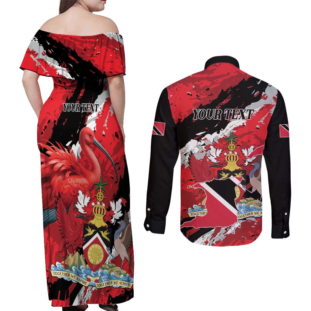 Personalized Trinidad And Tobago Scarlet Ibis Couples Matching Off Shoulder Maxi Dress and Long Sleeve Button Shirt Special Stylized - Wonder Print Shop