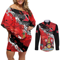 Personalized Trinidad And Tobago Scarlet Ibis Couples Matching Off Shoulder Short Dress and Long Sleeve Button Shirt Special Stylized - Wonder Print Shop