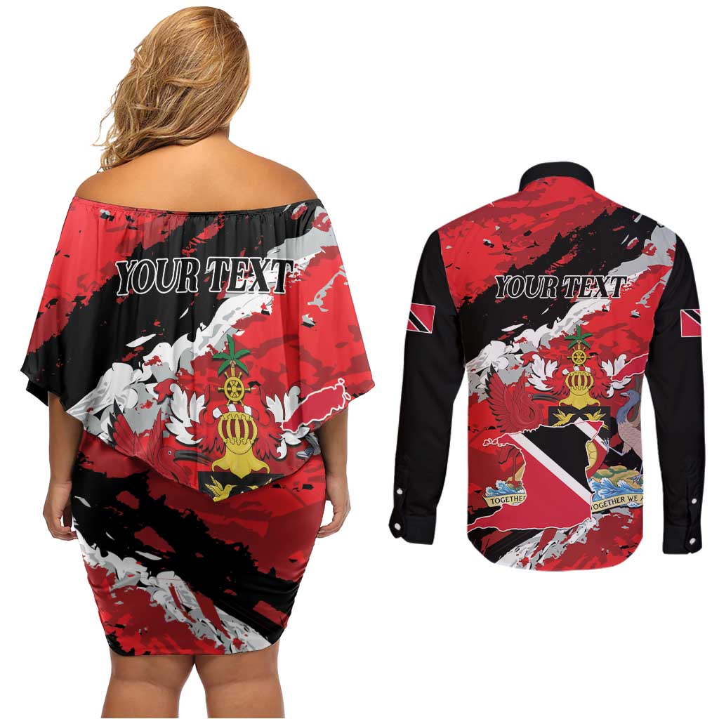 Personalized Trinidad And Tobago Scarlet Ibis Couples Matching Off Shoulder Short Dress and Long Sleeve Button Shirt Special Stylized - Wonder Print Shop