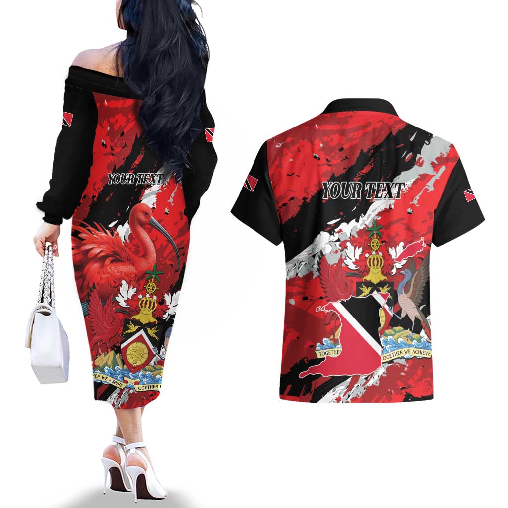 Personalized Trinidad And Tobago Scarlet Ibis Couples Matching Off The Shoulder Long Sleeve Dress and Hawaiian Shirt Special Stylized - Wonder Print Shop