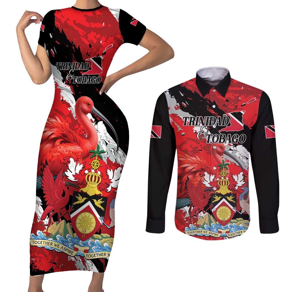 Personalized Trinidad And Tobago Scarlet Ibis Couples Matching Short Sleeve Bodycon Dress and Long Sleeve Button Shirt Special Stylized - Wonder Print Shop