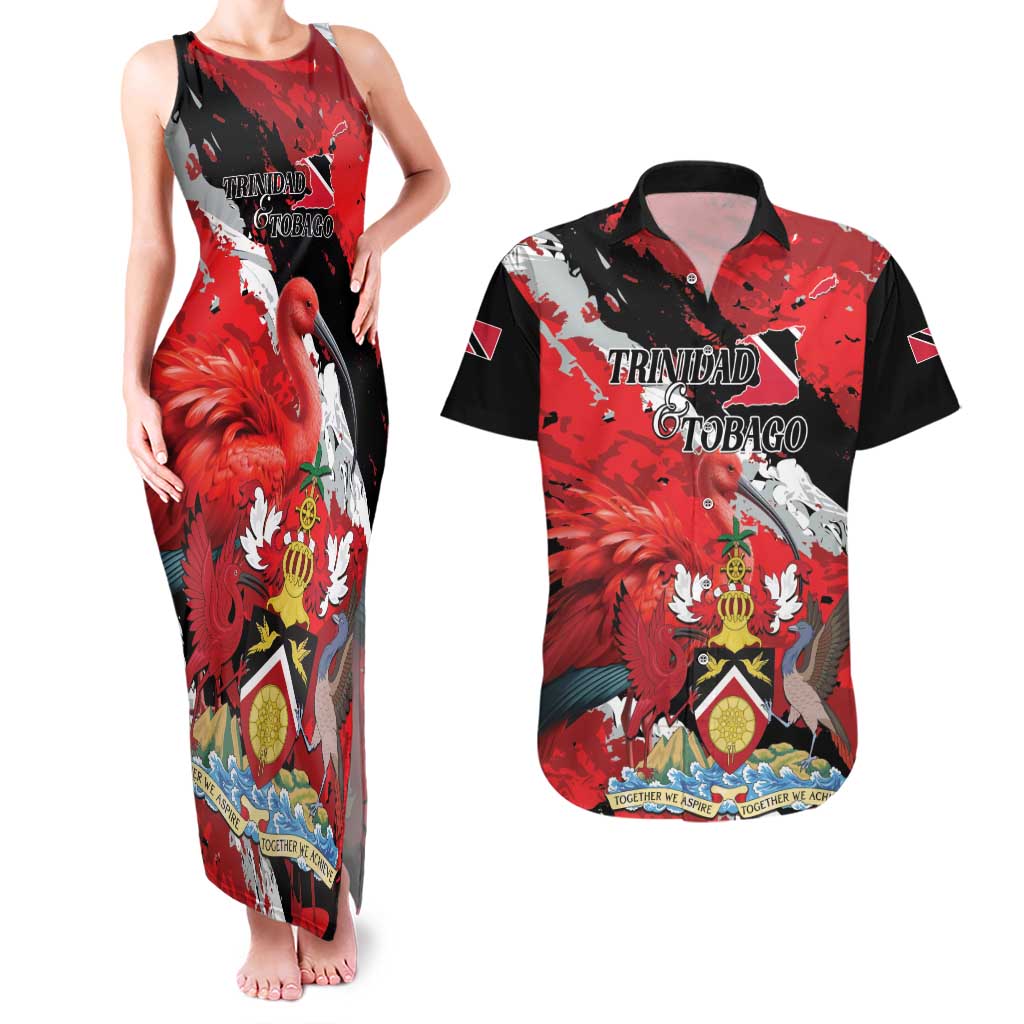 Personalized Trinidad And Tobago Scarlet Ibis Couples Matching Tank Maxi Dress and Hawaiian Shirt Special Stylized - Wonder Print Shop