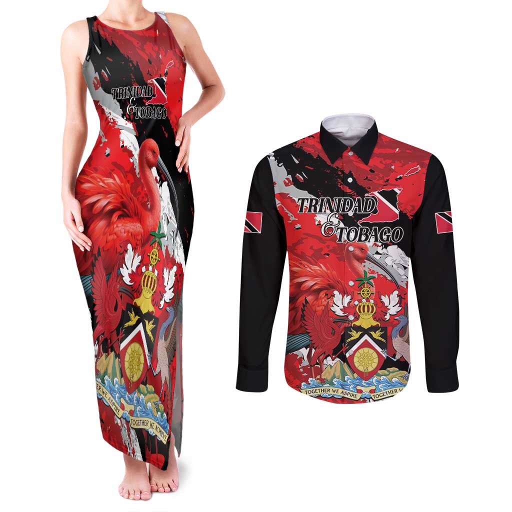 Personalized Trinidad And Tobago Scarlet Ibis Couples Matching Tank Maxi Dress and Long Sleeve Button Shirt Special Stylized - Wonder Print Shop
