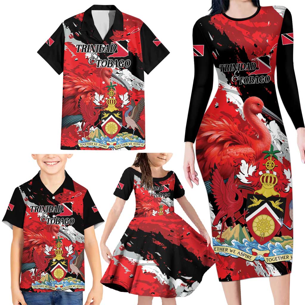 Personalized Trinidad And Tobago Scarlet Ibis Family Matching Long Sleeve Bodycon Dress and Hawaiian Shirt Special Stylized - Wonder Print Shop