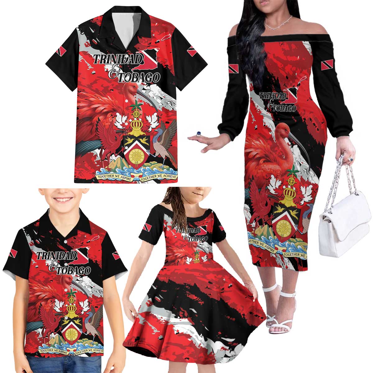 Personalized Trinidad And Tobago Scarlet Ibis Family Matching Off The Shoulder Long Sleeve Dress and Hawaiian Shirt Special Stylized - Wonder Print Shop