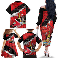 Personalized Trinidad And Tobago Scarlet Ibis Family Matching Off The Shoulder Long Sleeve Dress and Hawaiian Shirt Special Stylized - Wonder Print Shop
