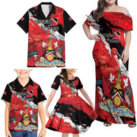 Personalized Trinidad And Tobago Scarlet Ibis Family Matching Off Shoulder Maxi Dress and Hawaiian Shirt Special Stylized - Wonder Print Shop