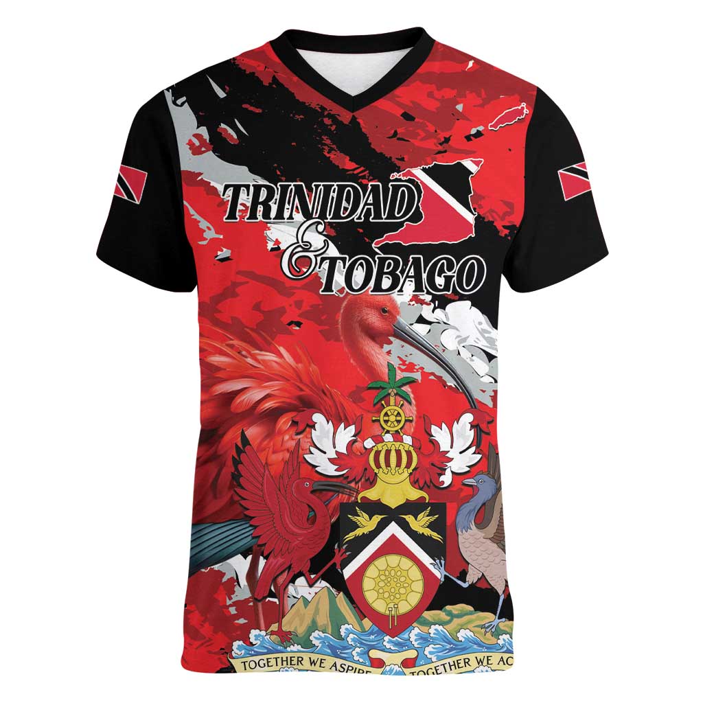 Personalized Trinidad And Tobago Scarlet Ibis Women V-Neck T-Shirt Special Stylized - Wonder Print Shop