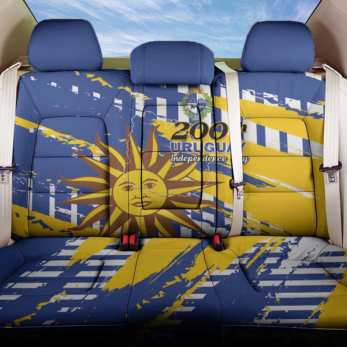 Uruguay 200th Independence Day Back Car Seat Cover Sol de Mayo Grunge Stylized - Wonder Print Shop
