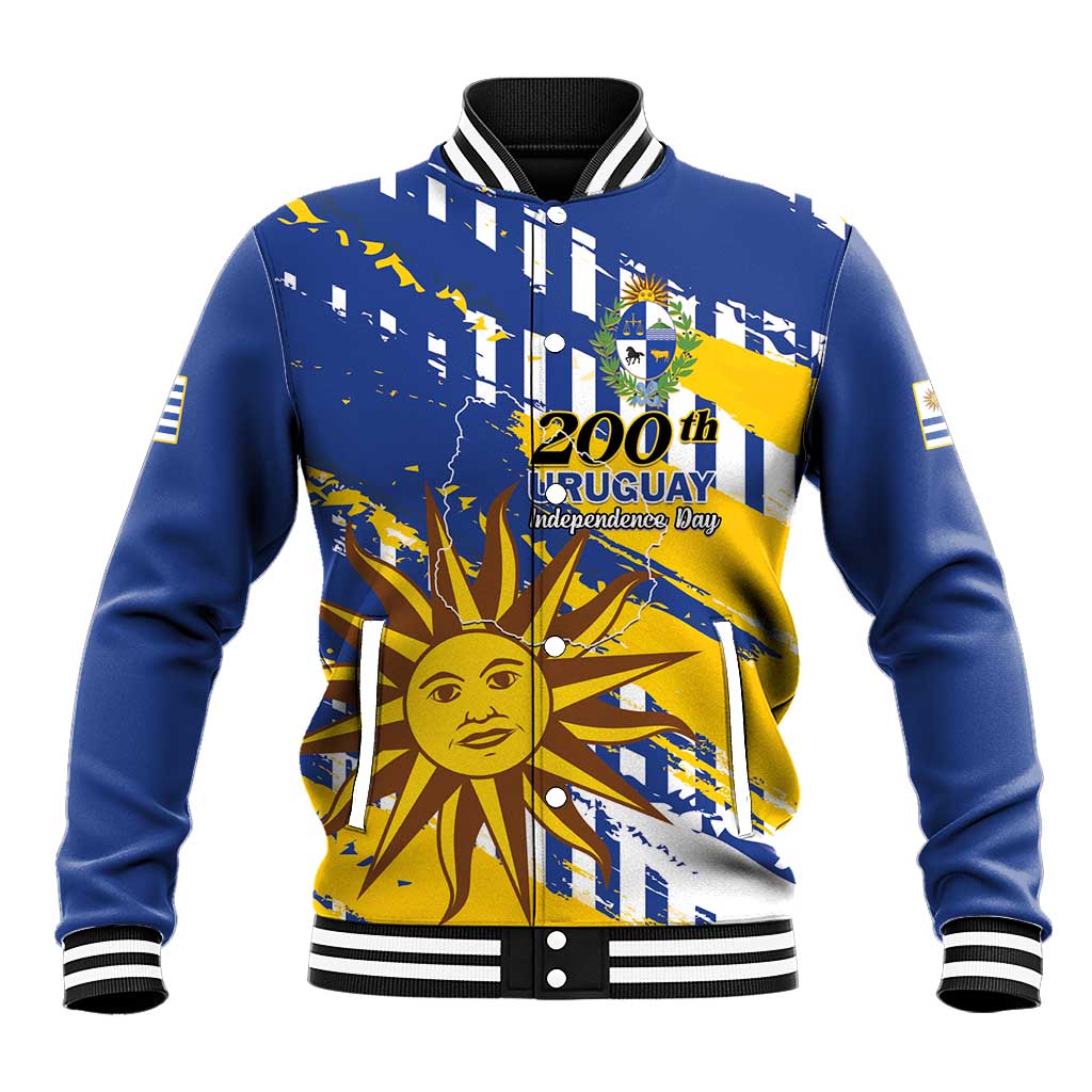 Personalized Uruguay 200th Independence Day Baseball Jacket Sol de Mayo Grunge Stylized - Wonder Print Shop