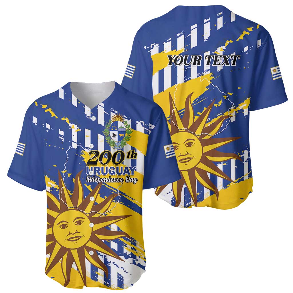 Personalized Uruguay 200th Independence Day Baseball Jersey Sol de Mayo Grunge Stylized - Wonder Print Shop
