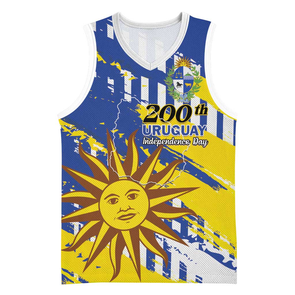 Personalized Uruguay 200th Independence Day Basketball Jersey Sol de Mayo Grunge Stylized - Wonder Print Shop