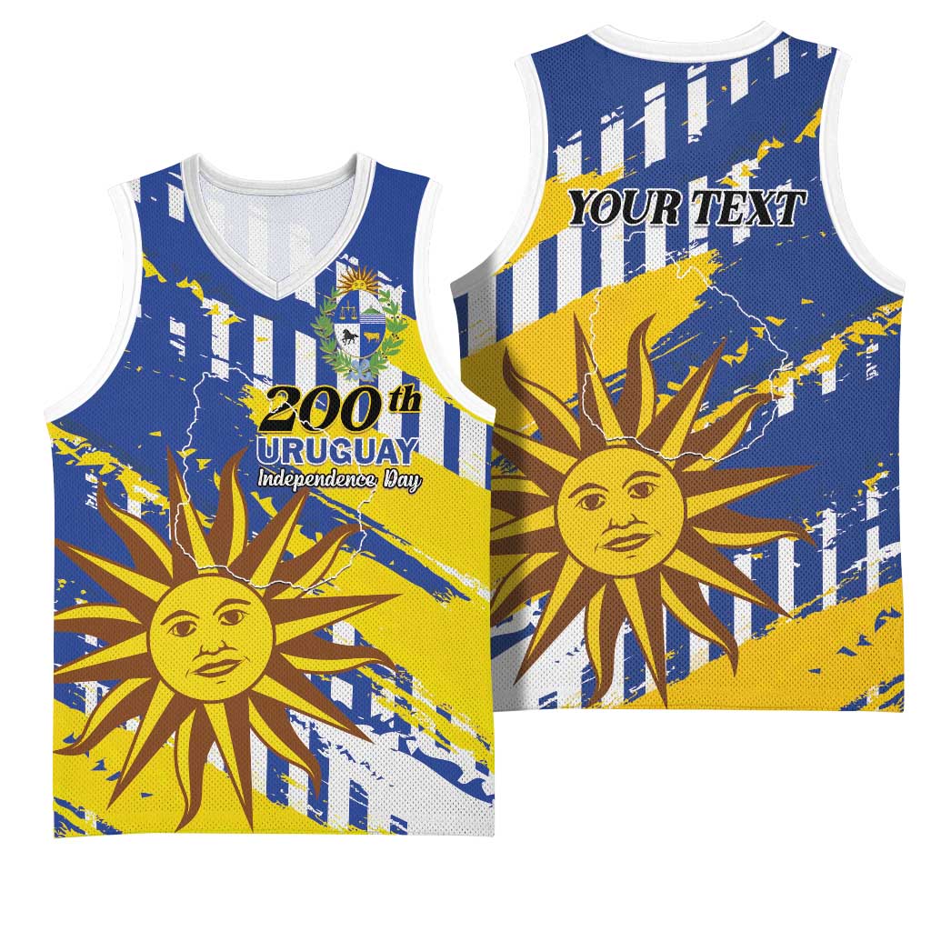 Personalized Uruguay 200th Independence Day Basketball Jersey Sol de Mayo Grunge Stylized - Wonder Print Shop