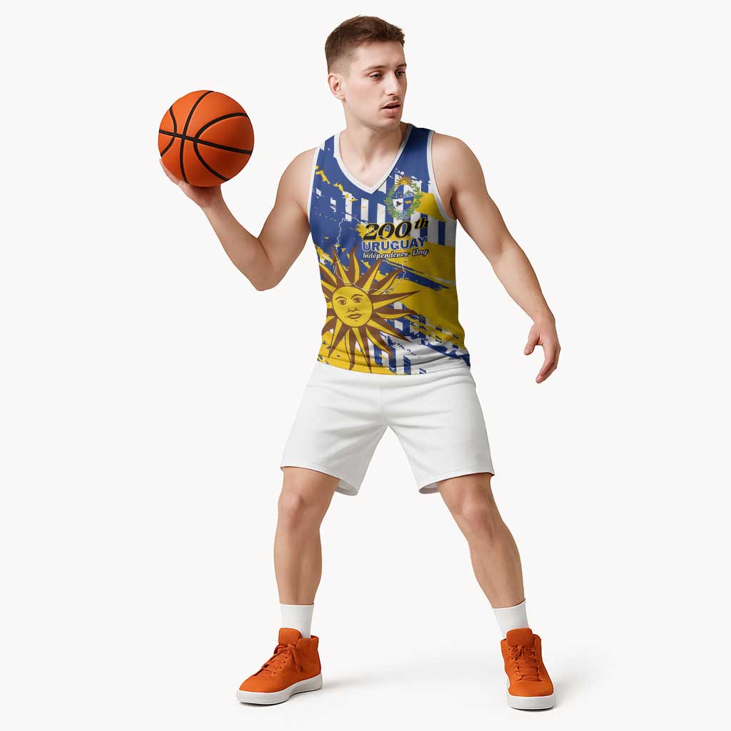 Personalized Uruguay 200th Independence Day Basketball Jersey Sol de Mayo Grunge Stylized - Wonder Print Shop