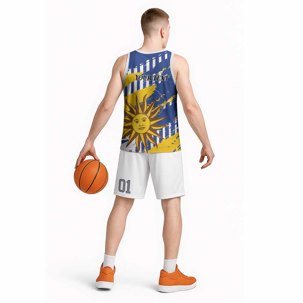 Personalized Uruguay 200th Independence Day Basketball Jersey Sol de Mayo Grunge Stylized - Wonder Print Shop