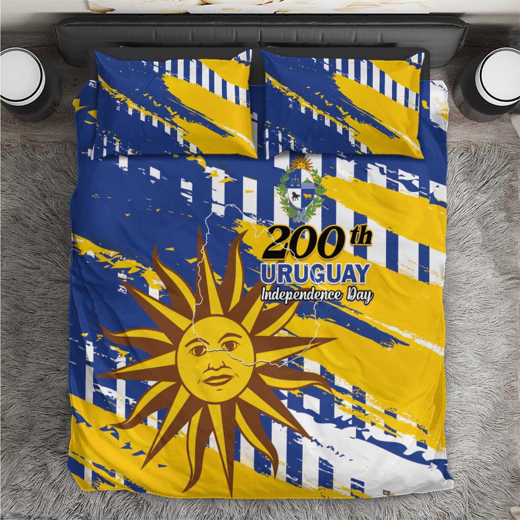 Uruguay 200th Independence Day Bedding Set Sol de Mayo Grunge Stylized - Wonder Print Shop