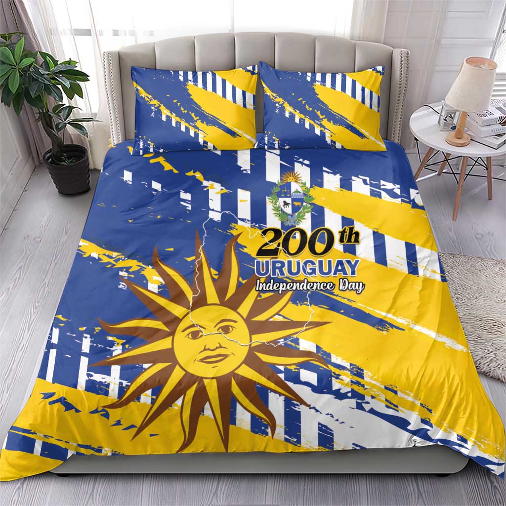 Uruguay 200th Independence Day Bedding Set Sol de Mayo Grunge Stylized - Wonder Print Shop
