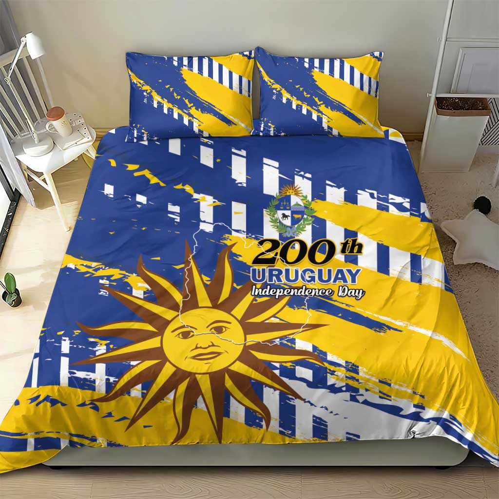Uruguay 200th Independence Day Bedding Set Sol de Mayo Grunge Stylized - Wonder Print Shop