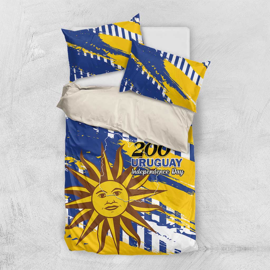Uruguay 200th Independence Day Bedding Set Sol de Mayo Grunge Stylized - Wonder Print Shop
