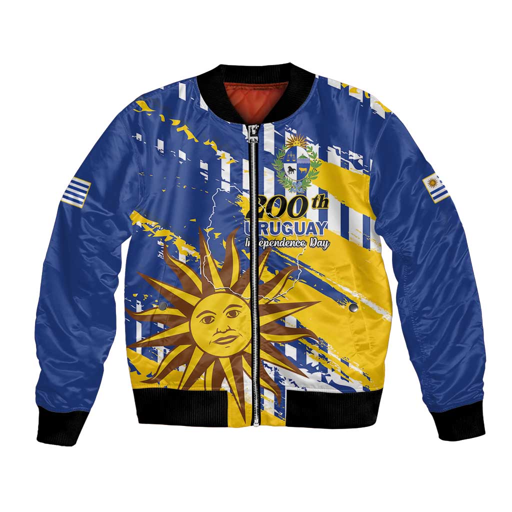 Personalized Uruguay 200th Independence Day Bomber Jacket Sol de Mayo Grunge Stylized - Wonder Print Shop