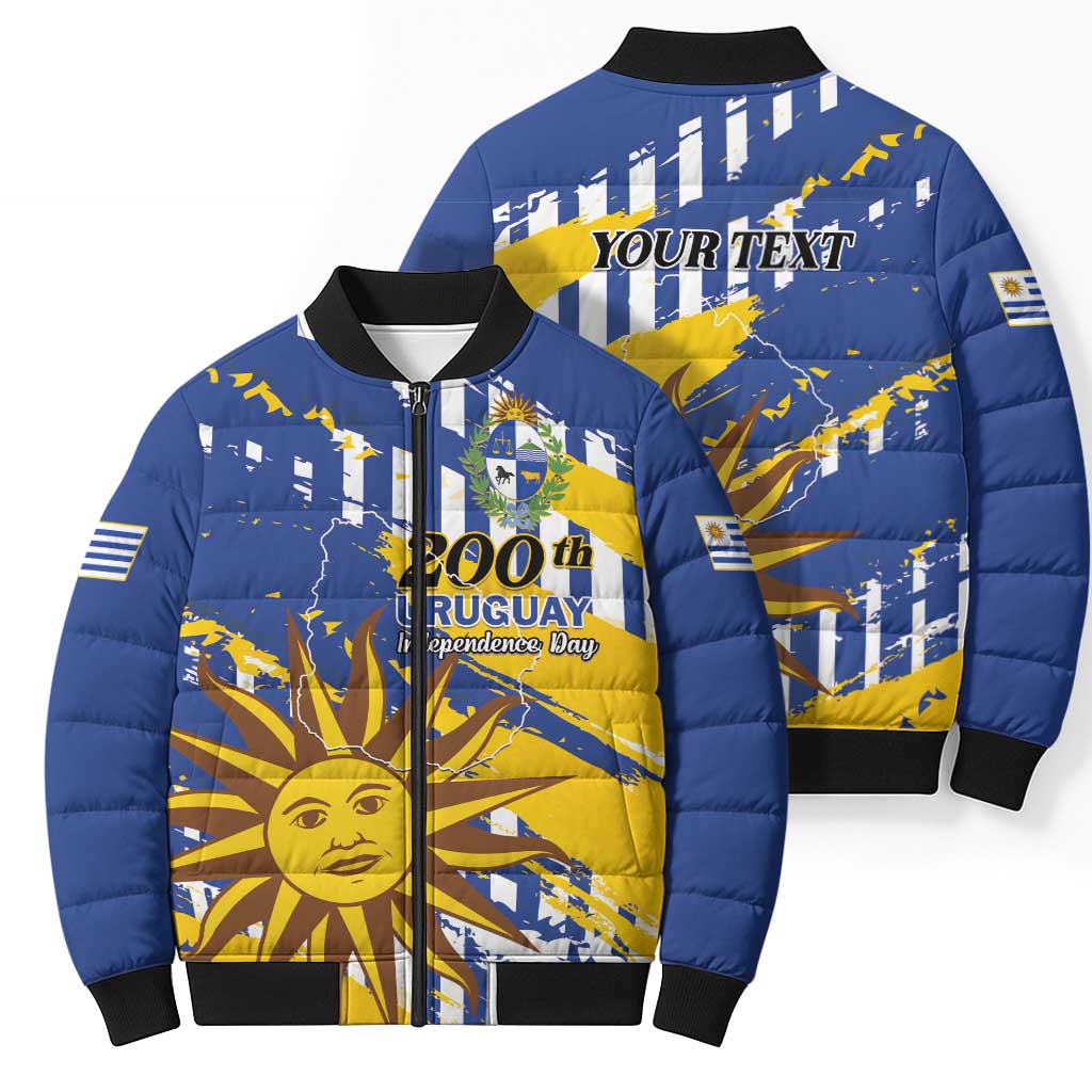 Personalized Uruguay 200th Independence Day Bomber Puffer Jacket Sol de Mayo Grunge Stylized - Wonder Print Shop