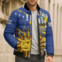 Personalized Uruguay 200th Independence Day Bomber Puffer Jacket Sol de Mayo Grunge Stylized - Wonder Print Shop