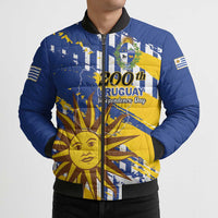 Personalized Uruguay 200th Independence Day Bomber Puffer Jacket Sol de Mayo Grunge Stylized - Wonder Print Shop