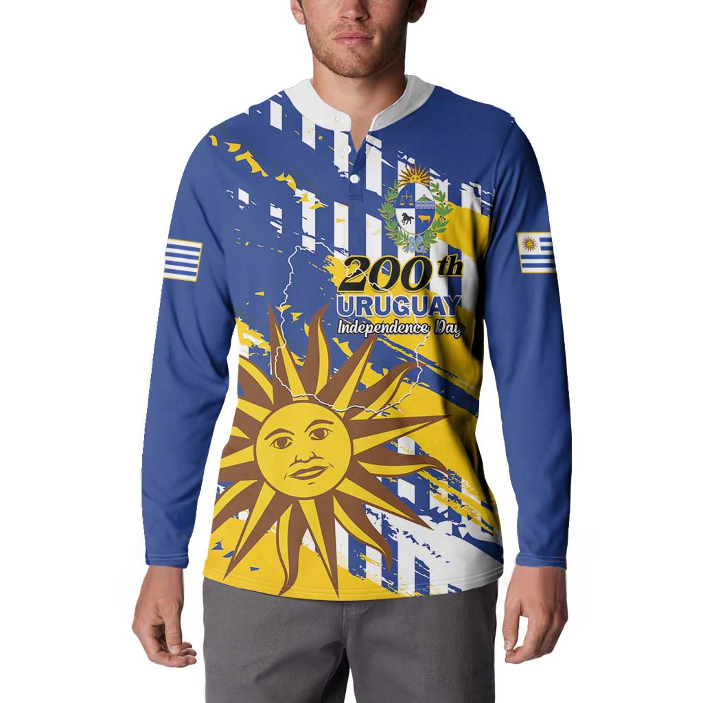 Personalized Uruguay 200th Independence Day Button Sweatshirt Sol de Mayo Grunge Stylized - Wonder Print Shop