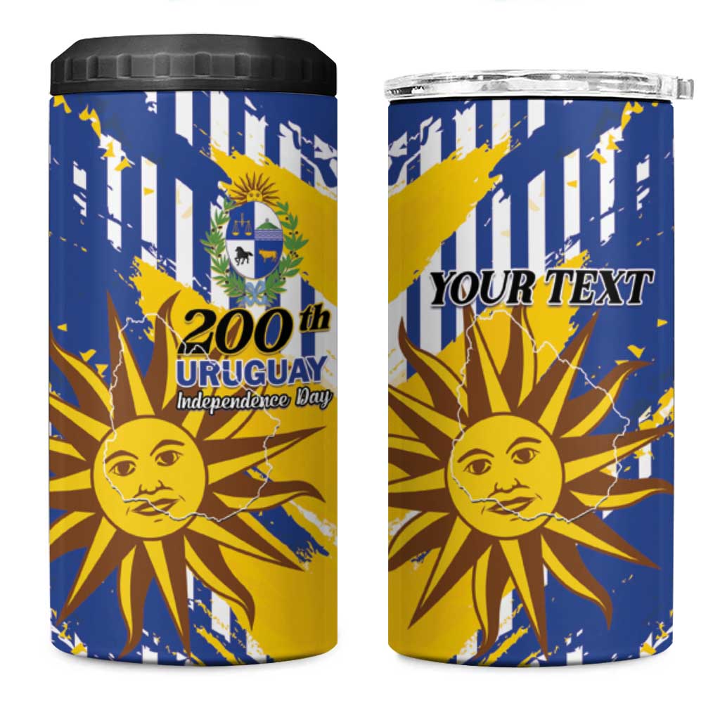 Personalized Uruguay 200th Independence Day 4 in 1 Can Cooler Tumbler Sol de Mayo Grunge Stylized - Wonder Print Shop