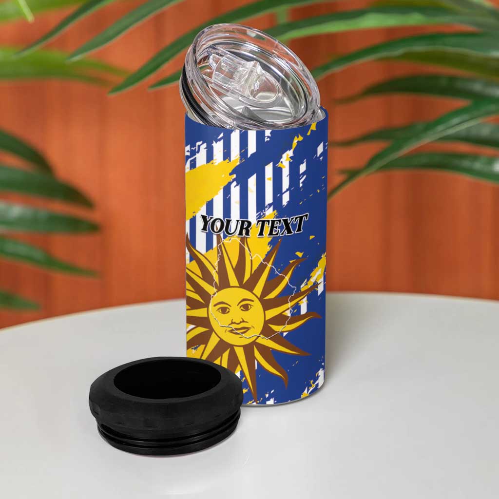 Personalized Uruguay 200th Independence Day 4 in 1 Can Cooler Tumbler Sol de Mayo Grunge Stylized - Wonder Print Shop