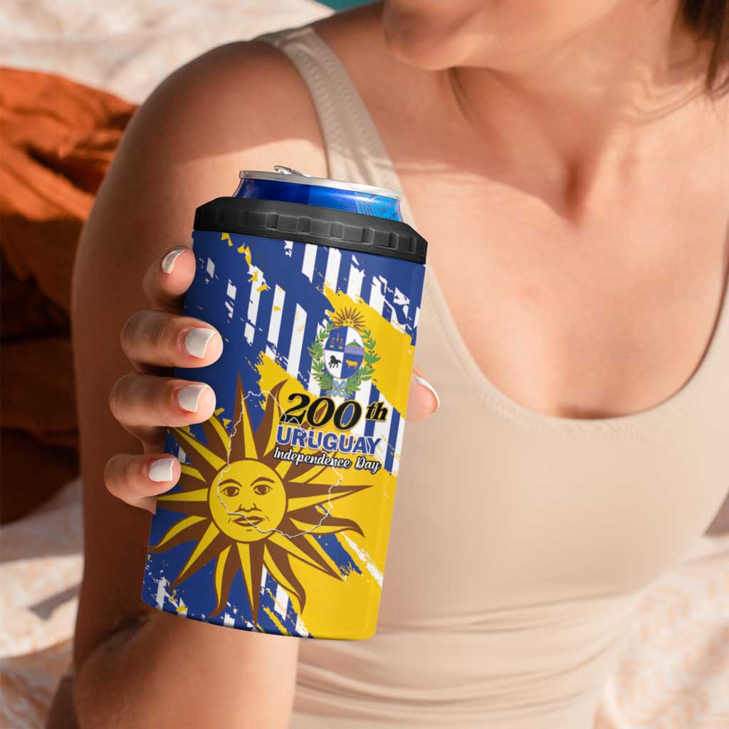 Personalized Uruguay 200th Independence Day 4 in 1 Can Cooler Tumbler Sol de Mayo Grunge Stylized - Wonder Print Shop