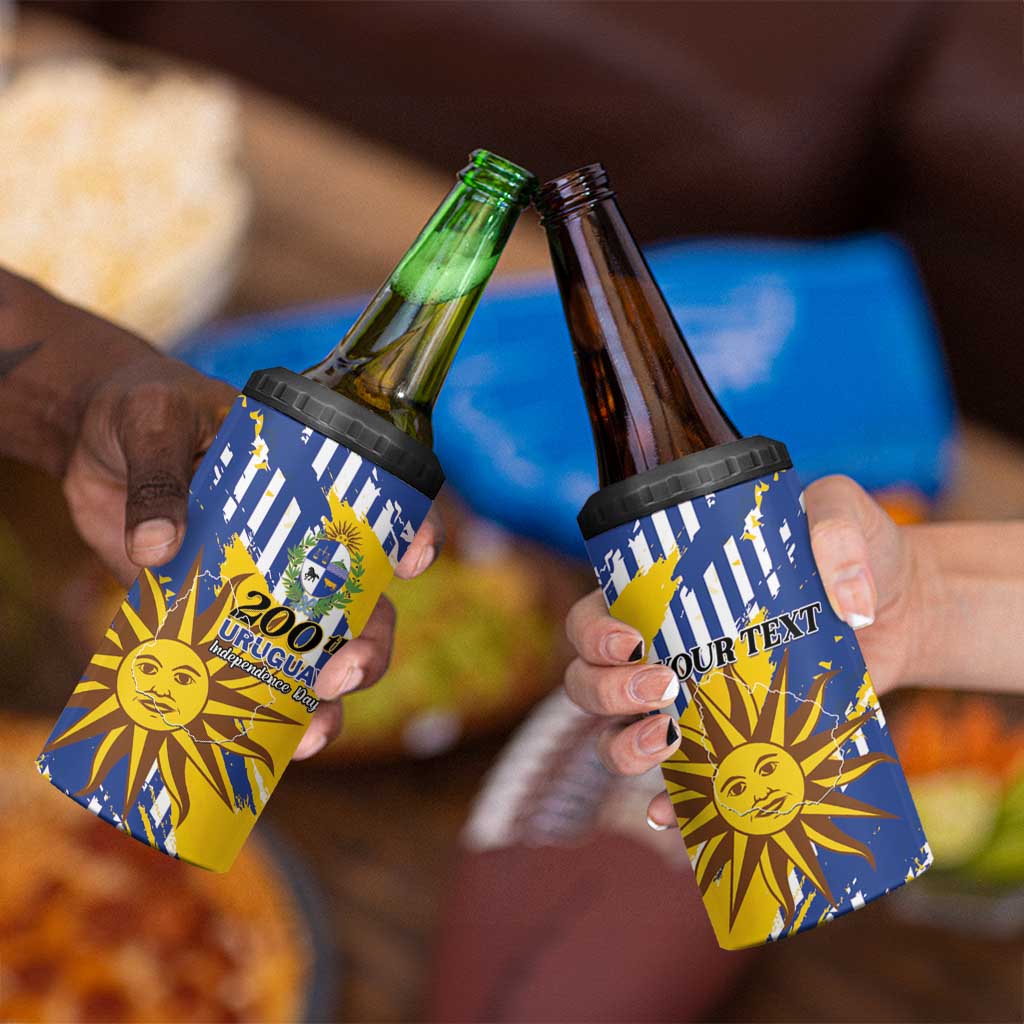 Personalized Uruguay 200th Independence Day 4 in 1 Can Cooler Tumbler Sol de Mayo Grunge Stylized - Wonder Print Shop